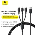 Baseus - Ултрабърз кабел за данни (P10376303121-00) - Бързо зареждане, USB към Micro-USB, Lightning, USB-C, 3.5A, 1.3 м - Черен