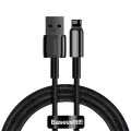 Baseus - Кабел за данни Tungsten Gold (CALWJ-A01) - USB-A към Lightning, 2.4A, 480Mbps, 20W, 2m - Черен