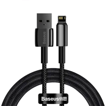 Baseus - Кабел за данни Tungsten Gold (CALWJ-A01) - USB-A към Lightning, 2.4A, 480Mbps, 20W, 2m - Черен