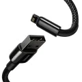 Baseus - Кабел за данни Tungsten Gold (CALWJ-A01) - USB-A към Lightning, 2.4A, 480Mbps, 20W, 2m - Черен