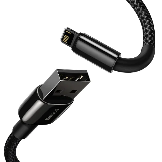 Baseus - Кабел за данни Tungsten Gold (CALWJ-A01) - USB-A към Lightning, 2.4A, 480Mbps, 20W, 2m - Черен