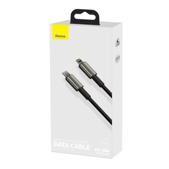 Baseus - Кабел за данни Tungsten Gold (CATLWJ-01) - Type-C към Lightning, 20W, 1 м - Черен