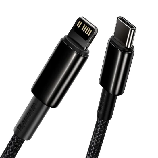 Baseus - Кабел за данни Tungsten Gold (CATLWJ-01) - Type-C към Lightning, 20W, 1 м - Черен