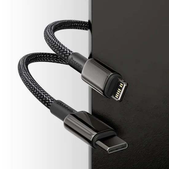 Baseus - Кабел за данни Tungsten Gold (CATLWJ-01) - Type-C към Lightning, 20W, 1 м - Черен