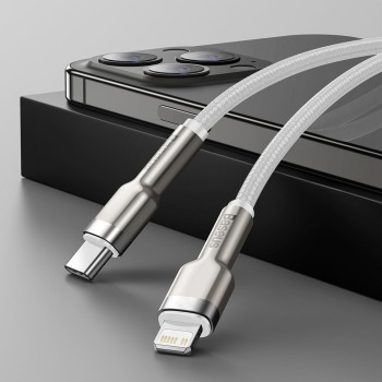 Baseus - Кабел за данни Cafule Series Metal (CATLJK-A02) - Type-C към Lightning, Бързо зареждане, 20W, 480Mbps, 1m - Бял