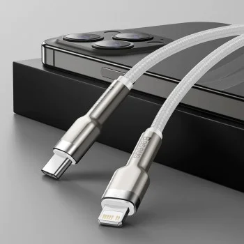 Baseus - Кабел за данни Cafule Series Metal (CATLJK-A02) - Type-C към Lightning, Бързо зареждане, 20W, 480Mbps, 1m - Бял