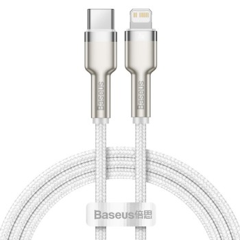 Baseus - Кабел за данни Cafule Series Metal (CATLJK-A02) - Type-C към Lightning, Бързо зареждане, 20W, 480Mbps, 1m - Бял