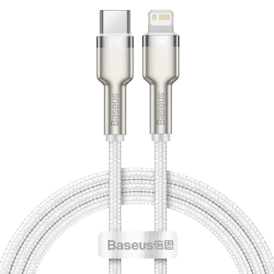 Baseus - Кабел за данни Cafule Series Metal (CATLJK-A02) - Type-C към Lightning, Бързо зареждане, 20W, 480Mbps, 1m - Бял