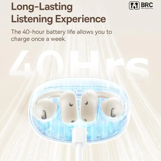 Baseus - Безжични слушалки Bowie MC1 (A00083501226-00) - Отворен дизайн с щипка за уши, BT V5.4, IP57 Водоустойчивост, 600mAh - Бял