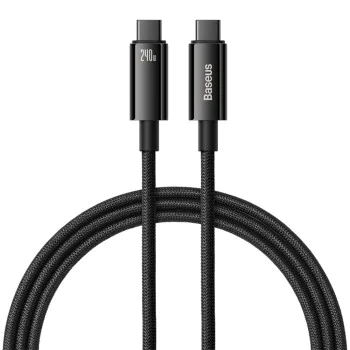 Baseus - Кабел за данни Tungsten Gold (CAWJ040101) - Type-C към Type-C, Бързо зареждане, 240W, 2 м - Черен