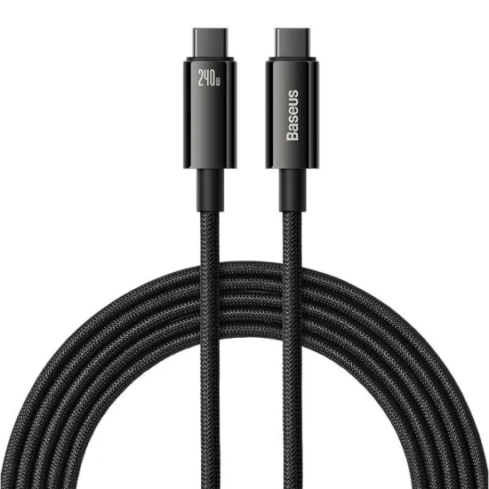 Baseus - Кабел за данни Tungsten Gold (CAWJ040201) - Type-C към Type-C, Бързо зареждане, 240W, 3 м - Черен