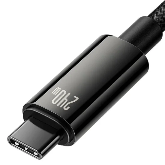 Baseus - Кабел за данни Tungsten Gold (CAWJ040201) - Type-C към Type-C, Бързо зареждане, 240W, 3 м - Черен