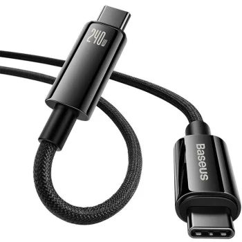 Baseus - Кабел за данни Tungsten Gold (CAWJ040001) - Type-C към Type-C, Бързо зареждане, 240W, 1 м - Черен
