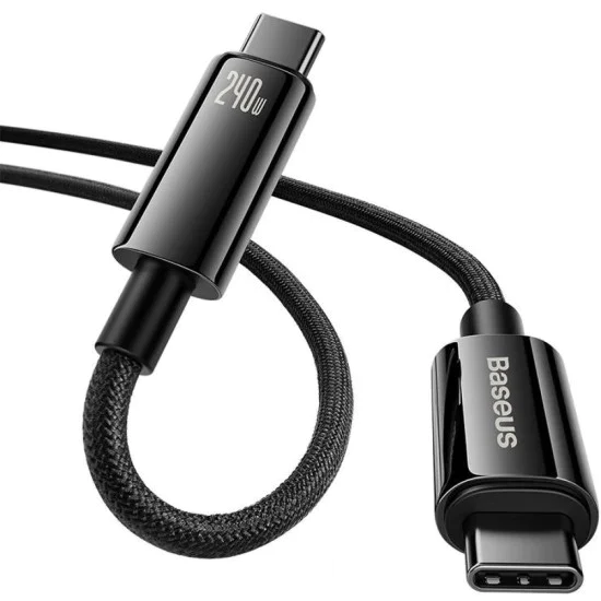 Baseus - Кабел за данни Tungsten Gold (CAWJ040001) - Type-C към Type-C, Бързо зареждане, 240W, 1 м - Черен
