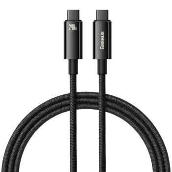 Baseus - Кабел за данни Tungsten Gold (CAWJ040001) - Type-C към Type-C, Бързо зареждане, 240W, 1 м - Черен