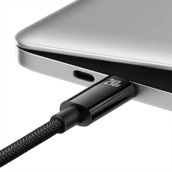 Baseus - Кабел за данни Tungsten Gold (CAWJ040001) - Type-C към Type-C, Бързо зареждане, 240W, 1 м - Черен