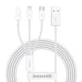 Baseus - Кабел за данни Superior Series (CAMLTYS-02) - USB към Type-C, Micro-USB, Lightning, Бързо зареждане 3.5A, 20W, 1.2 м - Бял