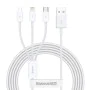 Baseus - Кабел за данни Superior Series (CAMLTYS-02) - USB към Type-C, Micro-USB, Lightning, Бързо зареждане 3.5A, 20W, 1.2 м - Бял