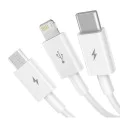 Baseus - Кабел за данни Superior Series (CAMLTYS-02) - USB към Type-C, Micro-USB, Lightning, Бързо зареждане 3.5A, 20W, 1.2 м - Бял