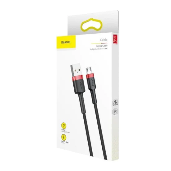 Baseus - Кабел за данни Cafule (CAMKLF-B91) - USB към Micro-USB, 2.4A, 1m - Червен и Черен
