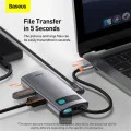 Baseus - Докинг станция Metal Glam (CAHUB-CY0G) - Type-C към 2x USB, Type-C, HDMI, 4K@30 Hz, PD100W - Сив