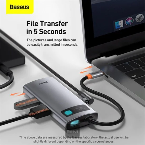 Baseus - Докинг станция Metal Glam (CAHUB-CY0G) - Type-C към 2x USB, Type-C, HDMI, 4K@30 Hz, PD100W - Сив