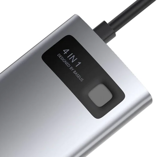 Baseus - Докинг станция Metal Glam (CAHUB-CY0G) - Type-C към 2x USB, Type-C, HDMI, 4K@30 Hz, PD100W - Сив