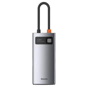 Baseus - Докинг станция Metal Glam (CAHUB-CY0G) - Type-C към 2x USB, Type-C, HDMI, 4K@30 Hz, PD100W - Сив