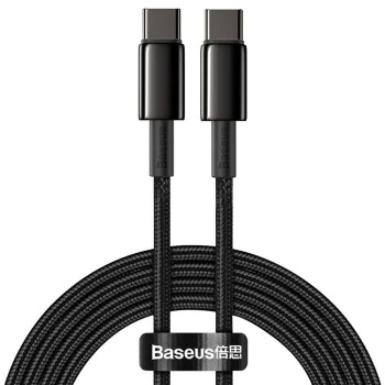 Baseus - Кабел за данни Tungsten Gold (CATWJ-A01) - Type-C към Type-C, Бързо зареждане, 100W, 2 м - Черен