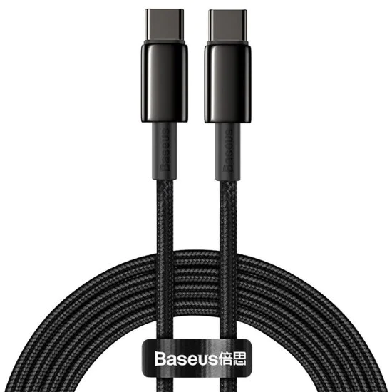 Baseus - Кабел за данни Tungsten Gold (CATWJ-A01) - Type-C към Type-C, Бързо зареждане, 100W, 2 м - Черен