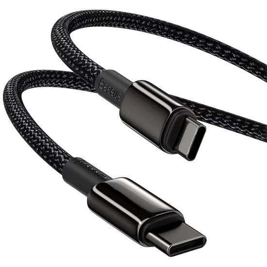 Baseus - Кабел за данни Tungsten Gold (CATWJ-01) - Type-C към Type-C, Бързо зареждане, 100W, 1 м - Черен