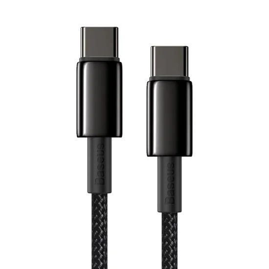 Baseus - Кабел за данни Tungsten Gold (CATWJ-01) - Type-C към Type-C, Бързо зареждане, 100W, 1 м - Черен