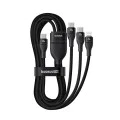 Baseus - Кабел за данни Flash Series 3 (P10377502111-00) - Бързо зареждане, USB-C към 2x USB-C, Lightning, 100W, 480Mbps, 1.5 м - Черен