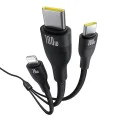 Baseus - Кабел за данни Flash Series 3 (P10377502111-00) - Бързо зареждане, USB-C към 2x USB-C, Lightning, 100W, 480Mbps, 1.5 м - Черен