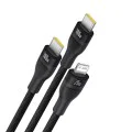 Baseus - Кабел за данни Flash Series 3 (P10377502111-00) - Бързо зареждане, USB-C към 2x USB-C, Lightning, 100W, 480Mbps, 1.5 м - Черен