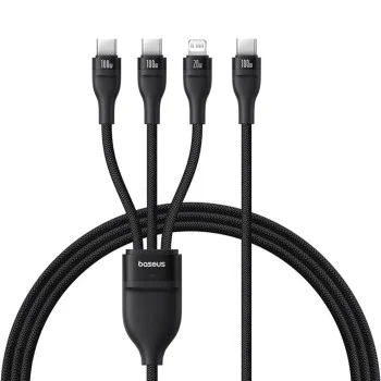 Baseus - Кабел за данни Flash Series 3 (P10377502111-00) - Бързо зареждане, USB-C към 2x USB-C, Lightning, 100W, 480Mbps, 1.5 м - Черен