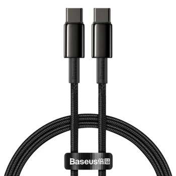 Baseus - Кабел за данни Tungsten Gold (CATWJ-01) - Type-C към Type-C, Бързо зареждане, 100W, 1 м - Черен