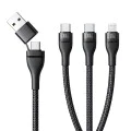 Кабел за данни Flash Series 3 (P10377501111-00) - Baseus - Бързо зареждане, USB/USB-C към Lightning/2x USB-C, 100W, 1.5м - Черно
