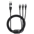 Кабел за данни Flash Series 3 (P10377501111-00) - Baseus - Бързо зареждане, USB/USB-C към Lightning/2x USB-C, 100W, 1.5м - Черно