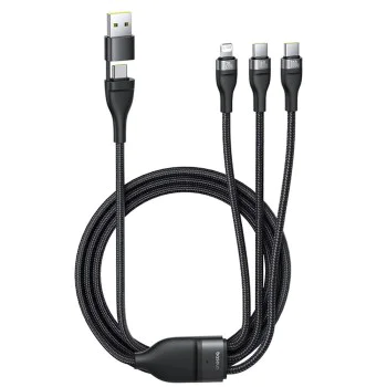 Кабел за данни Flash Series 3 (P10377501111-00) - Baseus - Бързо зареждане, USB/USB-C към Lightning/2x USB-C, 100W, 1.5м - Черно