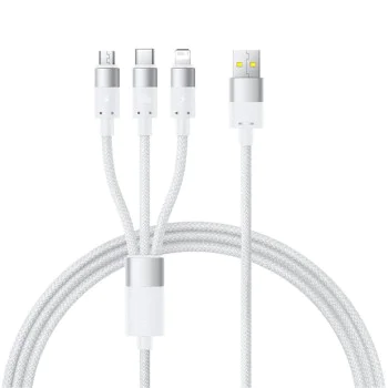 Baseus - Кабел за данни StarSpeed ​​(P10319900211-00) - Бързо зареждане, USB към Micro-USB, Type-C, Lightning, 100W, 1.5 м - Бял