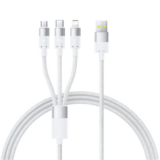 Baseus - Кабел за данни StarSpeed ​​(P10319900211-00) - Бързо зареждане, USB към Micro-USB, Type-C, Lightning, 100W, 1.5 м - Бял