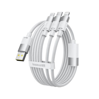 Baseus - Кабел за данни StarSpeed ​​(P10319900211-00) - Бързо зареждане, USB към Micro-USB, Type-C, Lightning, 100W, 1.5 м - Бял