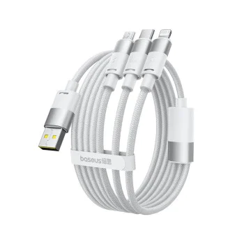 Baseus - Кабел за данни StarSpeed ​​(P10319900211-00) - Бързо зареждане, USB към Micro-USB, Type-C, Lightning, 100W, 1.5 м - Бял
