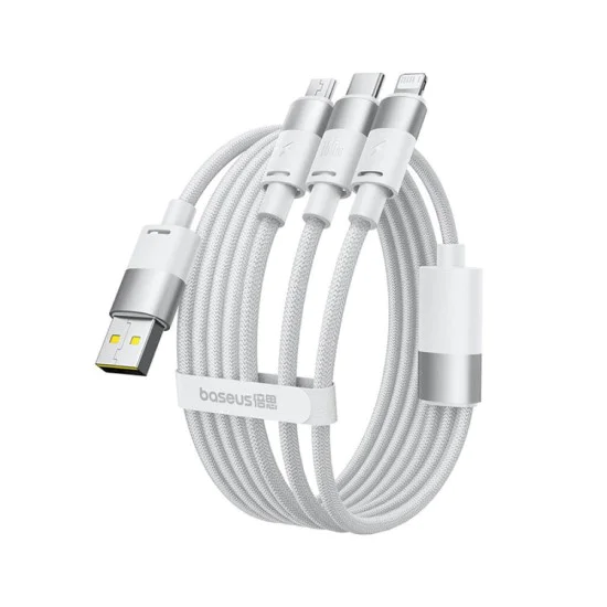 Baseus - Кабел за данни StarSpeed ​​(P10319900211-00) - Бързо зареждане, USB към Micro-USB, Type-C, Lightning, 100W, 1.5 м - Бял