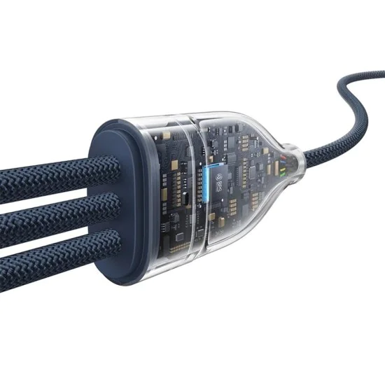 Baseus - Кабел за данни Flash Series 3 (P10377503321-00) - Бързо зареждане, USB-C към 3x Type-C, 3 в 1, PD100W, 480Mbps, 1.5 м - Син