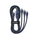Baseus - Кабел за данни Flash Series 3 (P10377503321-00) - Бързо зареждане, USB-C към 3x Type-C, 3 в 1, PD100W, 480Mbps, 1.5 м - Син