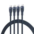 Baseus - Кабел за данни Flash Series 3 (P10377503321-00) - Бързо зареждане, USB-C към 3x Type-C, 3 в 1, PD100W, 480Mbps, 1.5 м - Син