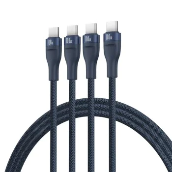 Baseus - Кабел за данни Flash Series 3 (P10377503321-00) - Бързо зареждане, USB-C към 3x Type-C, 3 в 1, PD100W, 480Mbps, 1.5 м - Син