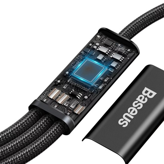 Baseus - Кабел за данни Rapid Series (CAMLT-SC01) - Бързо зареждане, 3 в 1, USB-C към Lightning, Micro-USB, USB-C, 20W, 1.5 м - Черен Baseus - Кабел за данни Rapid Series (CAMLT-SC01) - Бързо зареждане, 3 в 1, USB-C към Lightning, Micro-USB, USB-C, 20W, 1.5 м - Черен